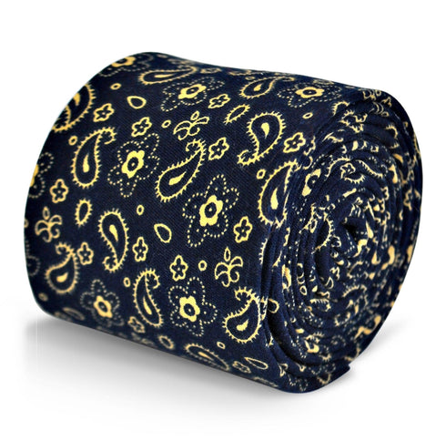 navy blue tie with paisley pattern in 100% cotton